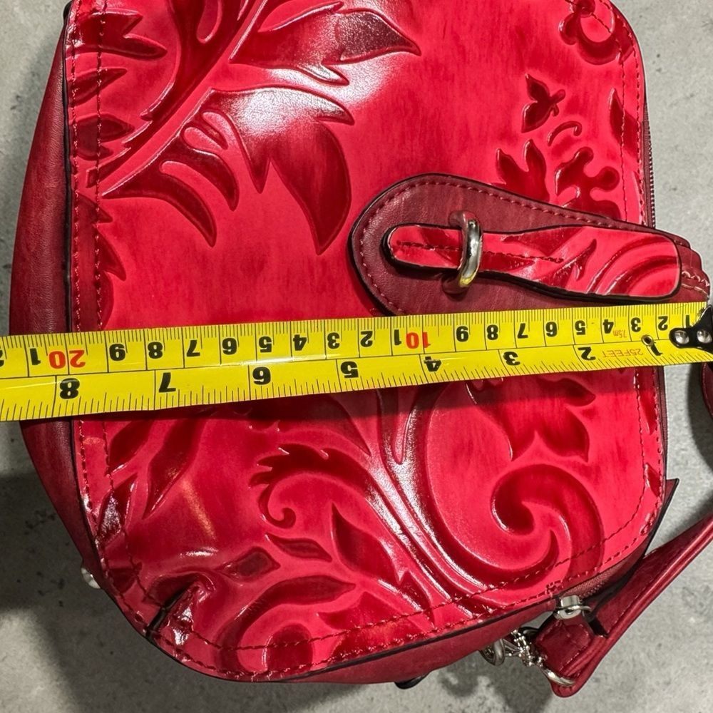 M.C. Marc Chantal Red Tooled Leather Vintage Floral Embossed Crossbody Bag - Picture 5 of 15